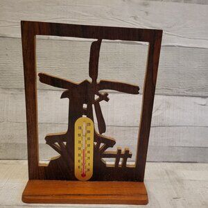 Handcrafted Wooden Windmill Thermometer